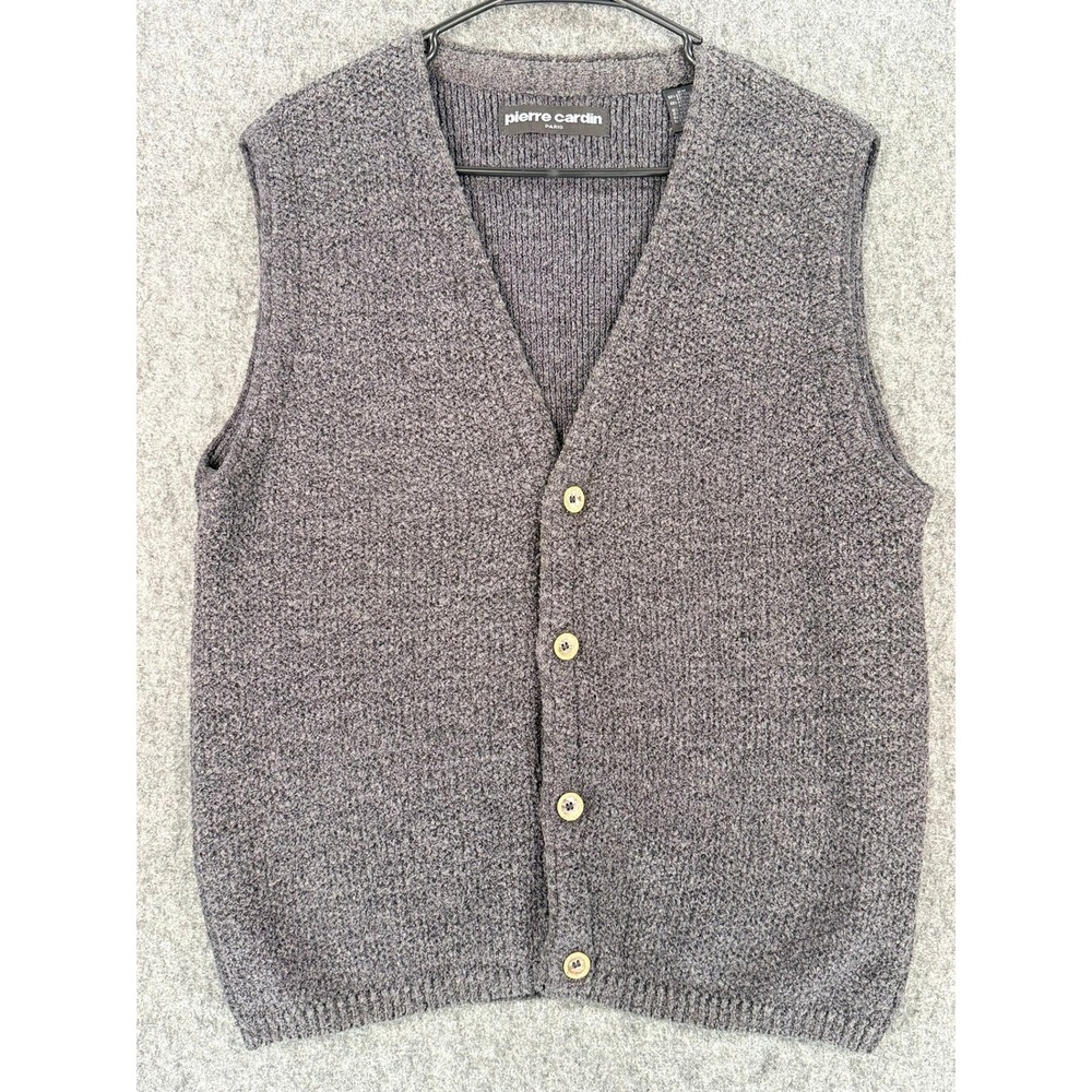 Pierre Cardin Paris Mens Medium Gray Cotton Wool Blend Knit Button Sweater Vest